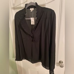 J Crew gorgeous black ruffle neck top - NWT